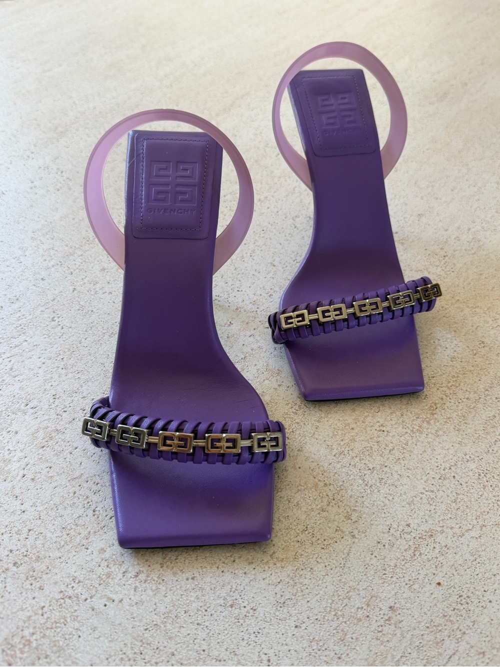 Givenchy Purple Square-Toe Chain Strap Heeled Sandals, Size 37, Worn Once - Picture 5 of 7